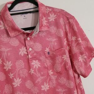 IZOD Men Saltwater Polo XL Pink Tropical Pineapple Palm Tree Print Hawaiian Luau